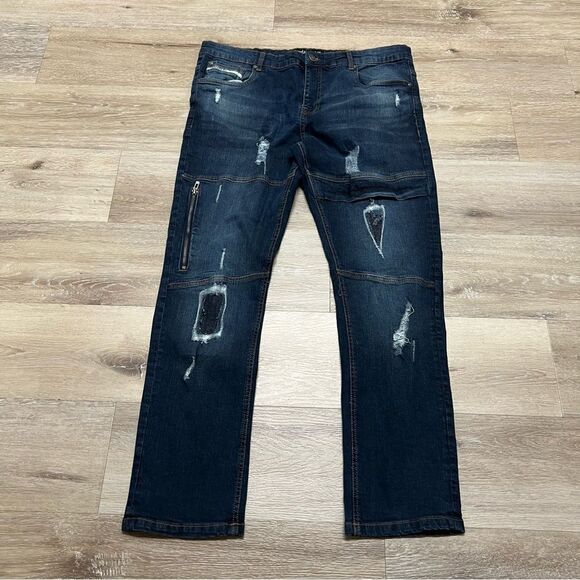 Ecko Unltd Men's Skinny Fit Denim Jeans Size 38 x 32 Distressed Moto - Picture 1 of 15